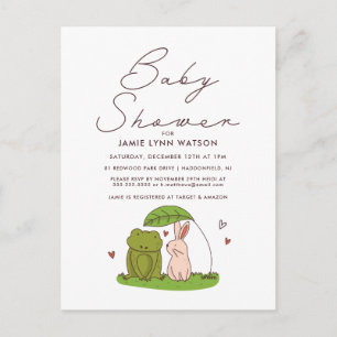 BABY SHOWER   Cute Frog & Bunny Invitation Postcard