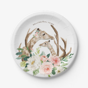 baby shower cute giraffes paper plate