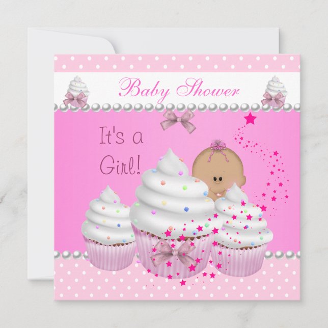 Baby Shower Cute Girl Pink Cupcake Sprinkle Invitation (Front)