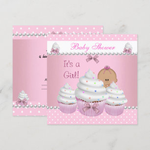 Baby Shower Cute Girl Pink Cupcake Sprinkle Invitation
