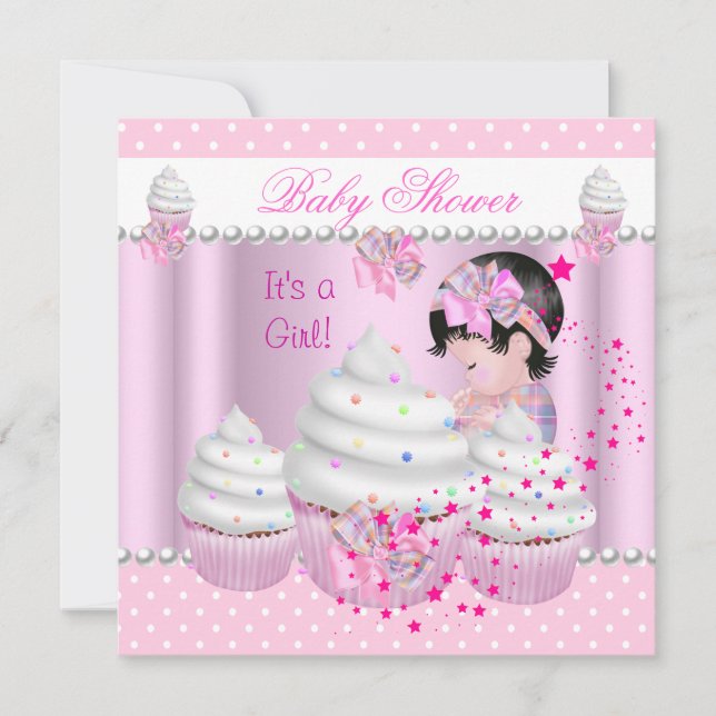 Baby Shower Cute Girl Pink Cupcake Sprinkle Invitation (Front)