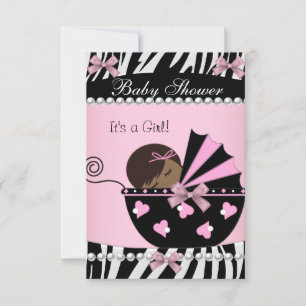 Baby Shower Cute Girl Pink Zebra Invitation