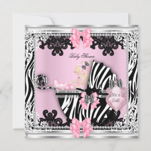 Baby Shower Cute Girl Zebra Pram Blonde Baby Girl Invitation