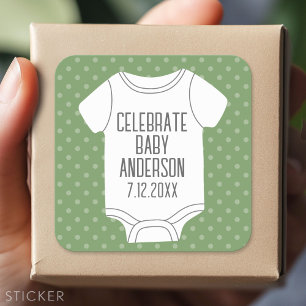 Baby Shower - Cute Green Polka Dots Square Sticker
