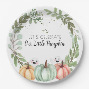 Baby Shower Cute halloween watercolor pumpkin  Paper Plate