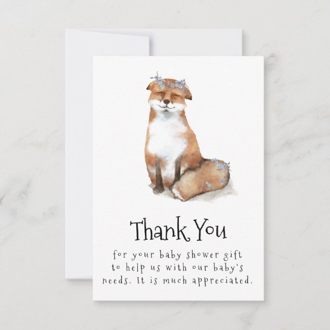 Baby Shower Cute Painted Fox With Flower Wreath Thank You Card (Front)