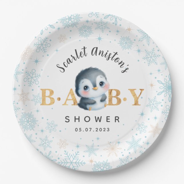 Baby Shower Cute Penguin Paper Plates (Front)