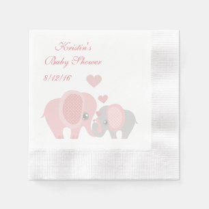 Baby Shower, Cute Pink Elephants Napkin