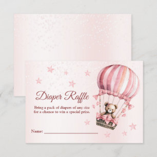 Baby Shower Cute Pink Teddy Bear Hot Air Balloon Enclosure Card