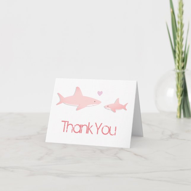 Baby Shower Cute Pink White Shark  Thank You Card (Front)