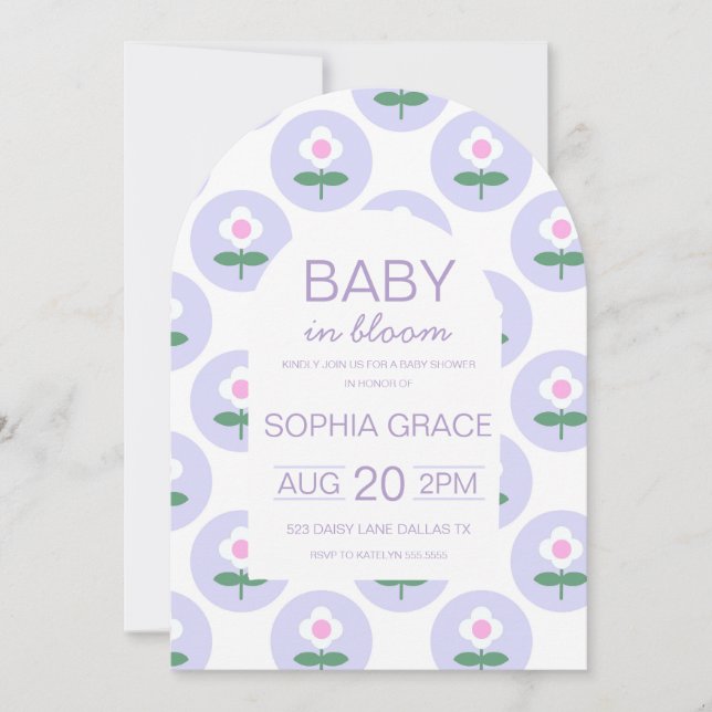 Baby Shower Cute Purple Pink Daisy Flower Invitation (Front)