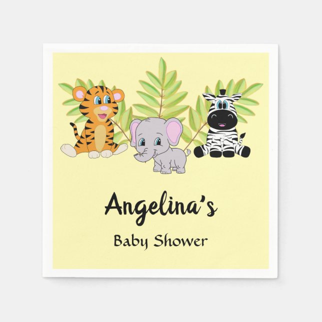 Baby Shower Cute Safari Jungle Animals Napkin (Front)