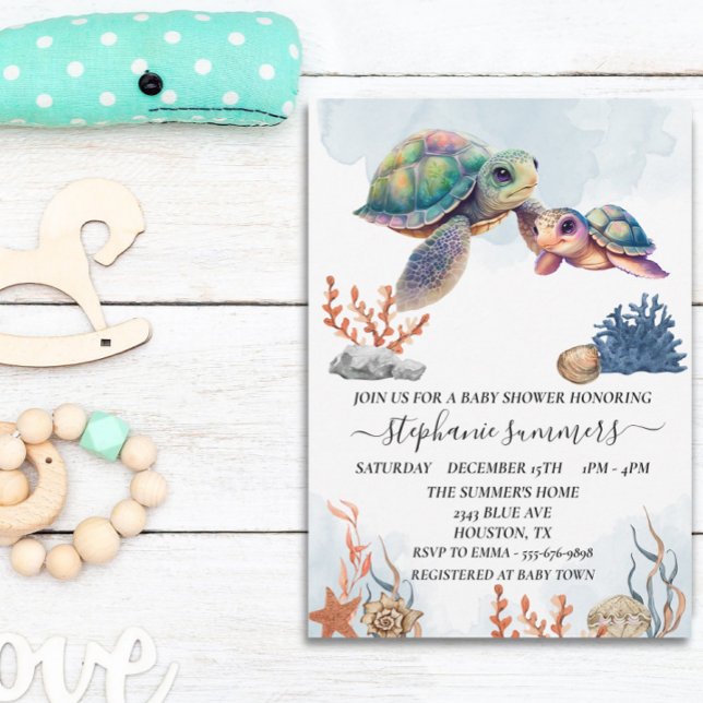 Baby Shower Cute Sea Turtle Watercolor  Invitation (Creator Uploaded)