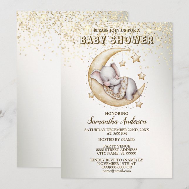 Baby Shower Cute Sleeping Beautiful Elephant Invitation (Front/Back)