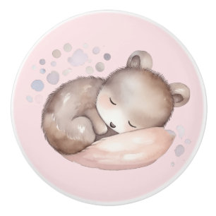 Baby Shower, cute sleeping teddy bear Ceramic Knob