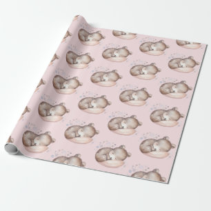 Baby Shower, cute sleeping teddy bear Wrapping Paper