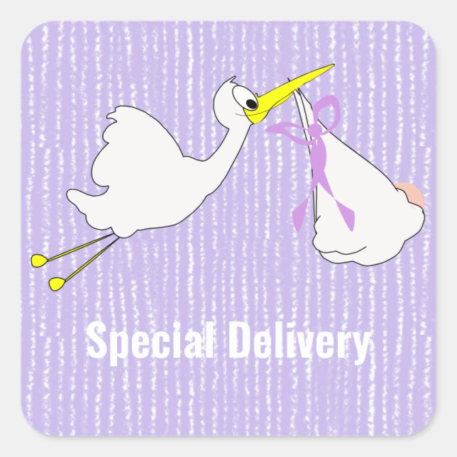 Baby Shower Cute Stork Gender Neutral Square Sticker (Front)