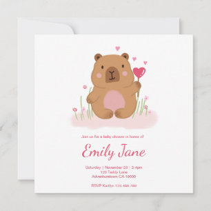 Baby Shower Cute Teddy Bear Pink Capybara Girls Sa Save The Date