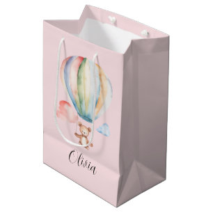 Baby Shower, cute teddy bear with hot air balloon Medium Gift Bag