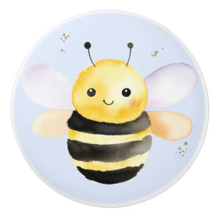 Baby shower, cute watercolor bee design ceramic knob