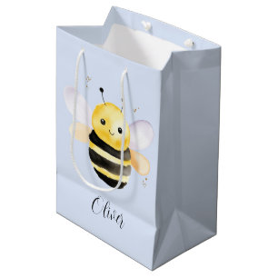 Baby shower, cute watercolor bee design medium gift bag