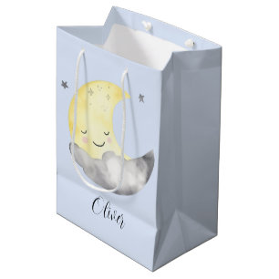 Baby shower, cute watercolor sleeping moon medium gift bag