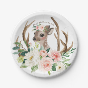 baby shower cute woodland deer paper plate