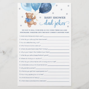 Baby Shower Dad Jokes Game Teddy Bear Blue