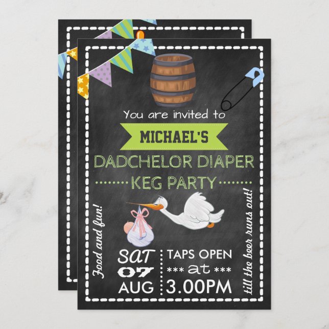 Baby Shower Dadchelor Keg Party Chalkboard Invitation (Front/Back)