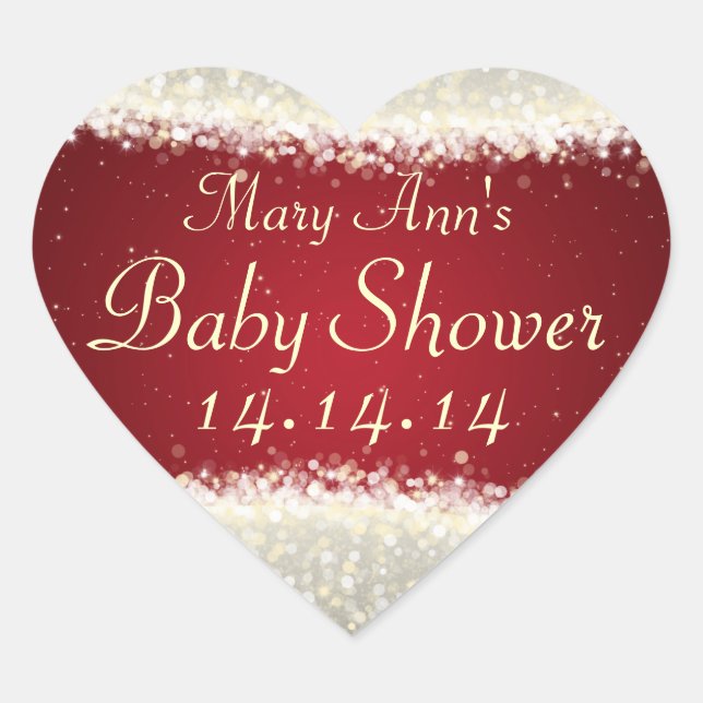 Baby Shower Date Dazzling Sparkles Red Heart Sticker (Front)