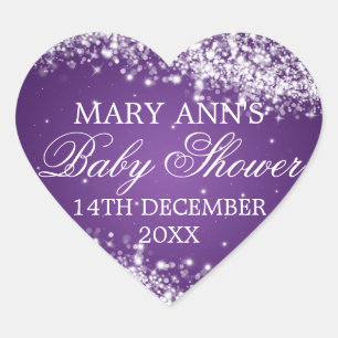 Baby Shower Date Sparkling Wave Purple Heart Sticker
