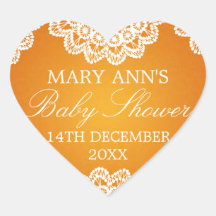 Baby Shower Date Vintage Lace Orange Heart Sticker