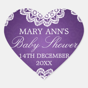 Baby Shower Date Vintage Lace Purple Heart Sticker
