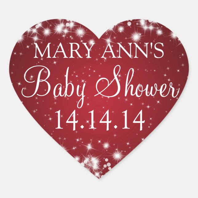 Baby Shower Date Winter Sparkle Red Heart Sticker (Front)