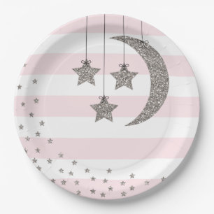 baby shower decorations blush pink silver glitter paper plate
