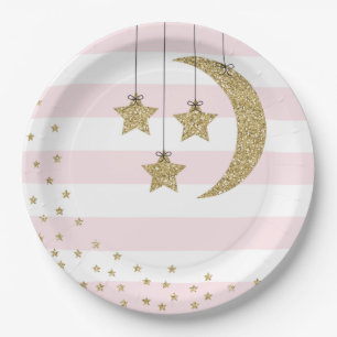 baby shower decorations pink gold glitter paper plate
