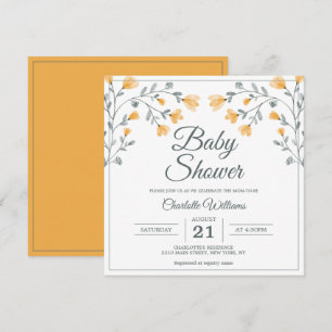 Baby Shower Delicate Flowers Orange Sage Green Invitation