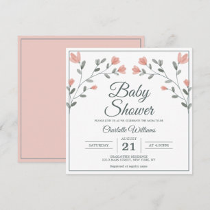 Baby Shower Delicate Flowers Pink & Sage Green Invitation