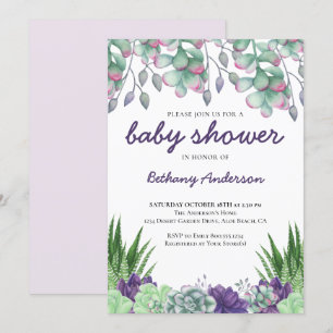 Baby Shower Desert Garden Succulents Watercolor Invitation