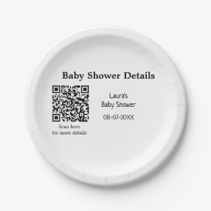 BABY SHOWER DETAILS QR SCAN CODE MINIMAL MODERN RU PAPER PLATE
