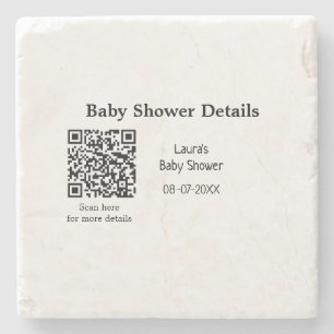 BABY SHOWER DETAILS QR SCAN CODE MINIMAL MODERN RU STONE COASTER