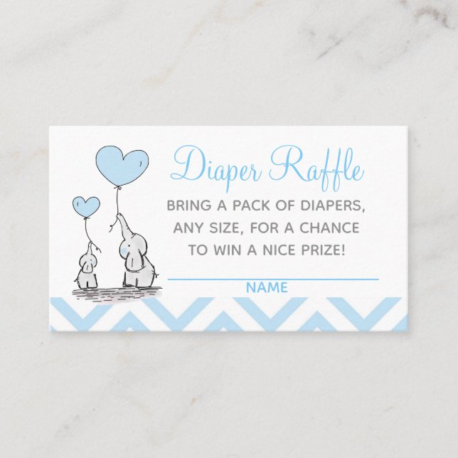 Baby Shower Diaper Raffle Baby Blue Elephants Calling Card (Front)