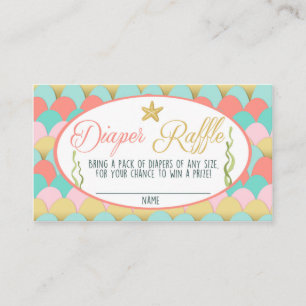 Baby Shower Diaper Raffle Card Mermaid Coral Pink