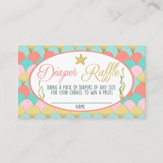 Baby Shower Diaper Raffle Card Mermaid Coral Pink (Front)
