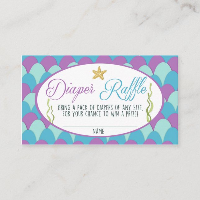 Baby Shower Diaper Raffle Card Mermaid Purple (Front)