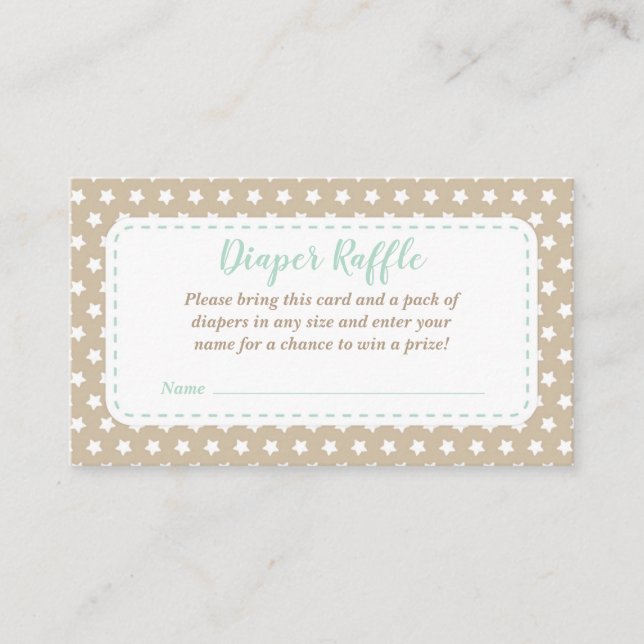 Baby Shower Diaper Raffle Card | Mint and Tan (Front)
