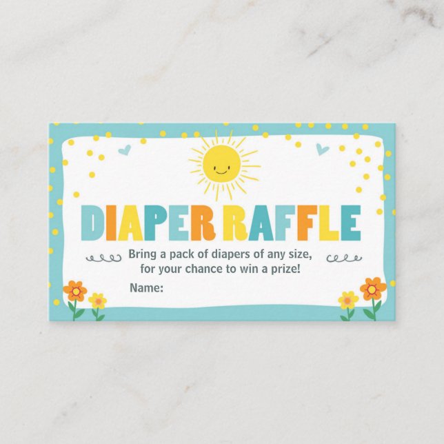 Baby Shower Diaper Raffle Card Sunshine Boy Blue (Front)