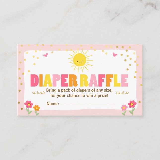 Baby Shower Diaper Raffle Card Sunshine Girl Pink (Front)