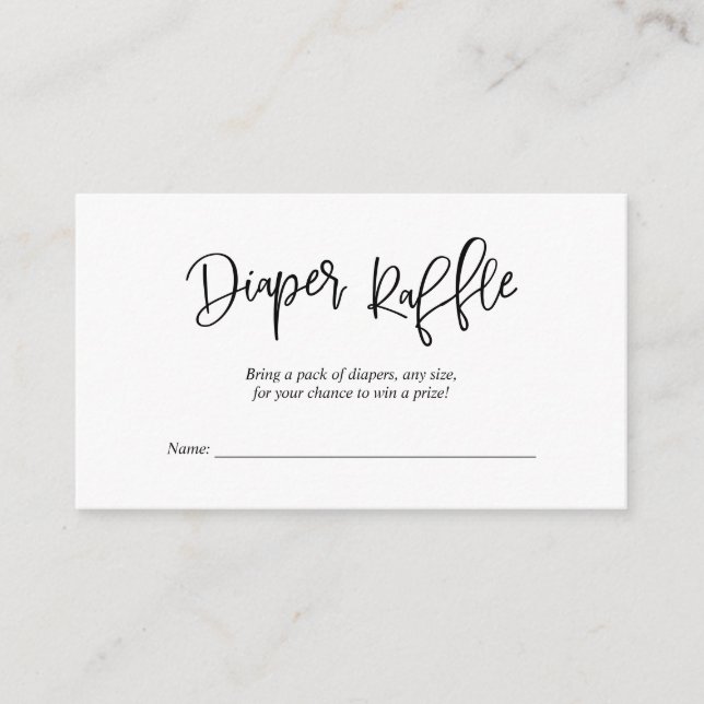 Baby Shower Diaper Raffle, Creative Black Script Enclosure Card (Front)