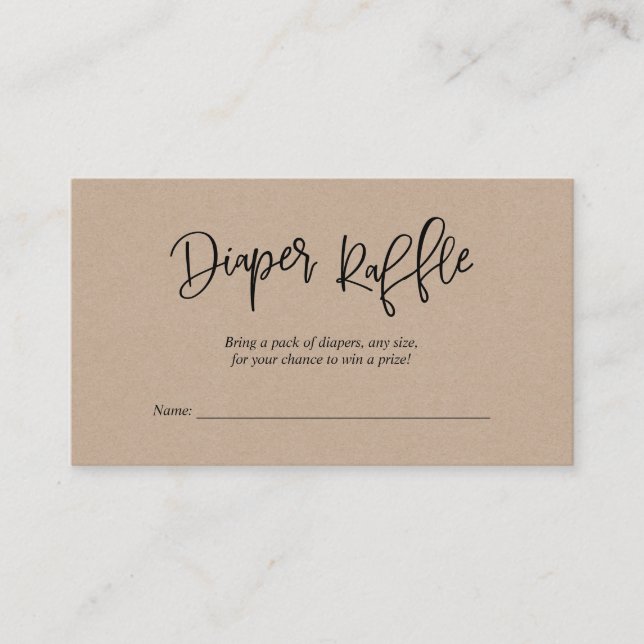 Baby Shower Diaper Raffle, Creative Rustic Script Enclosure Card (Front)